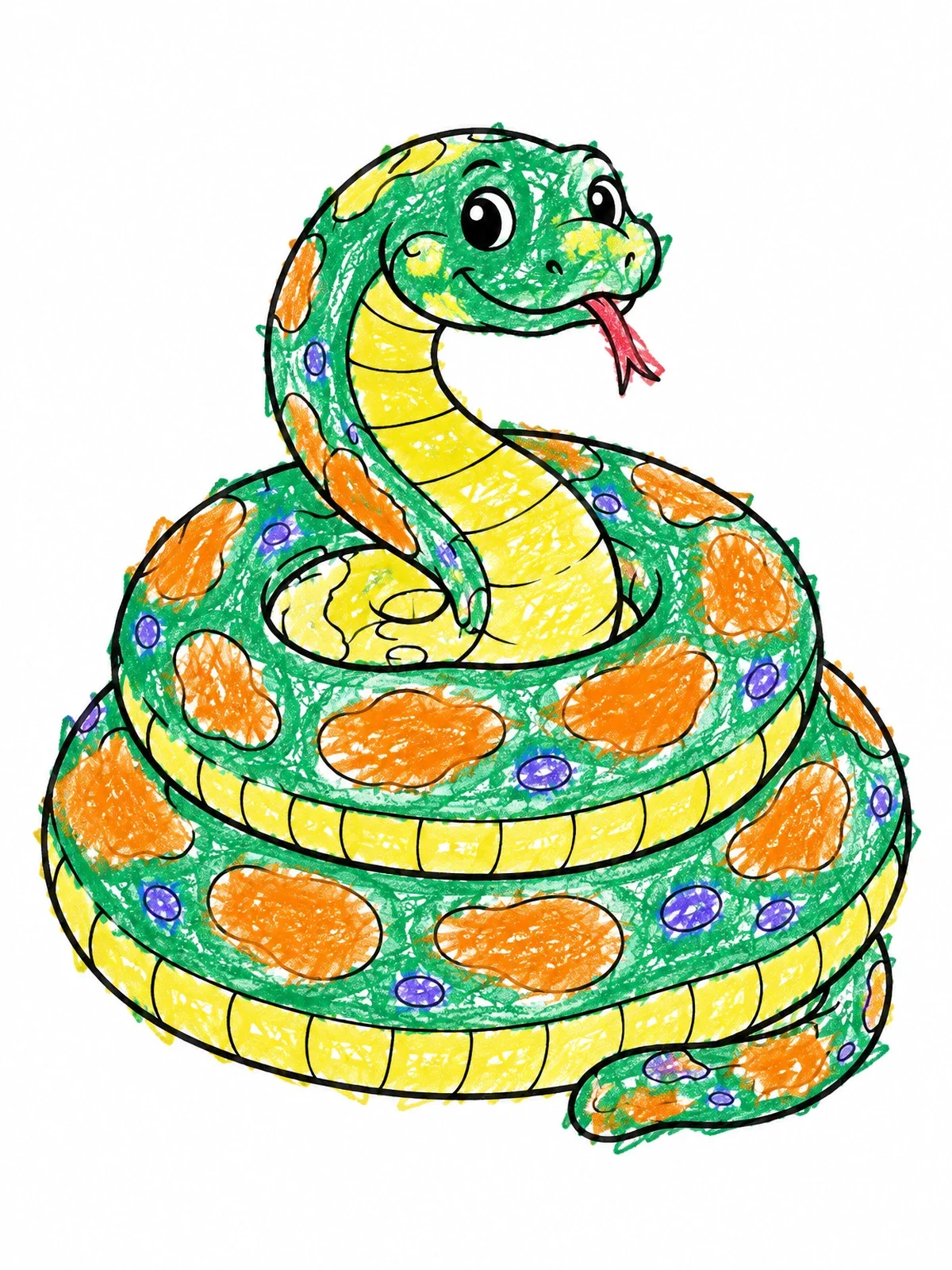 Colored example of the Cute Coiled Titanoboa Snake coloring page