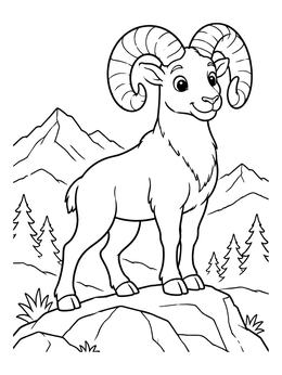 Free printable Cute Bighorn Sheep In Rocky Mountains coloring page