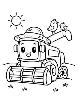 Free printable Cute Combine Harvester With Straw Hat coloring page
