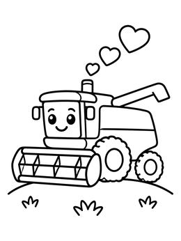 Free printable Cute Combine Harvester With Hearts coloring page