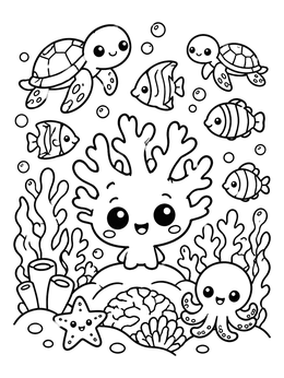 Free printable Cute Coral Reef Friends coloring page