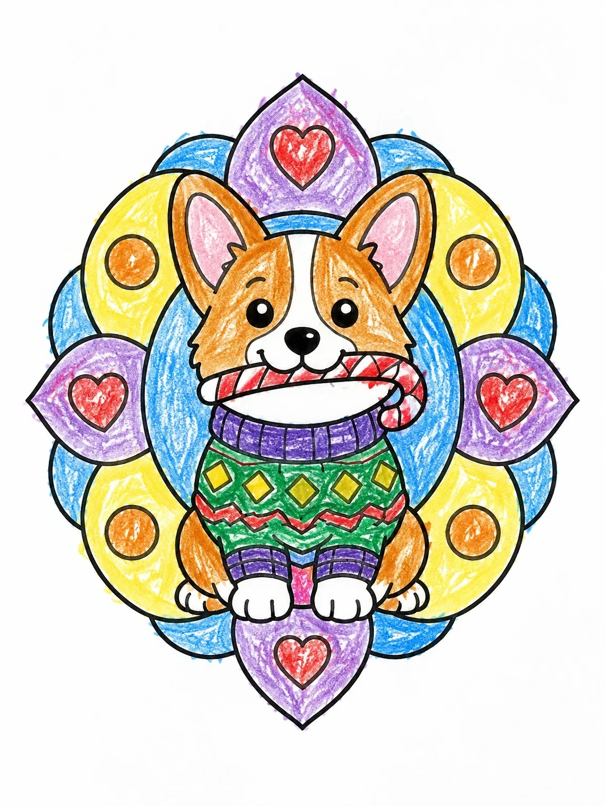 Colored example of the Cute Corgi In Cozy Sweater coloring page
