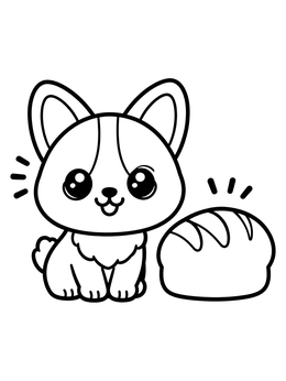 Free printable Cute Corgi Puppy And Bread Loaf coloring page