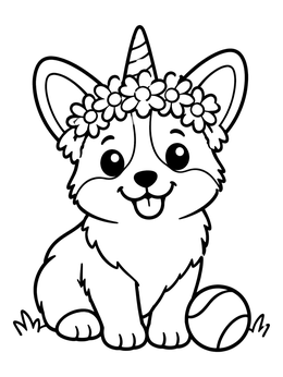 Free printable Cute Corgi Puppy Unicorn With Ball coloring page