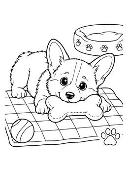 Free printable Cute Corgi Puppy With Bone coloring page