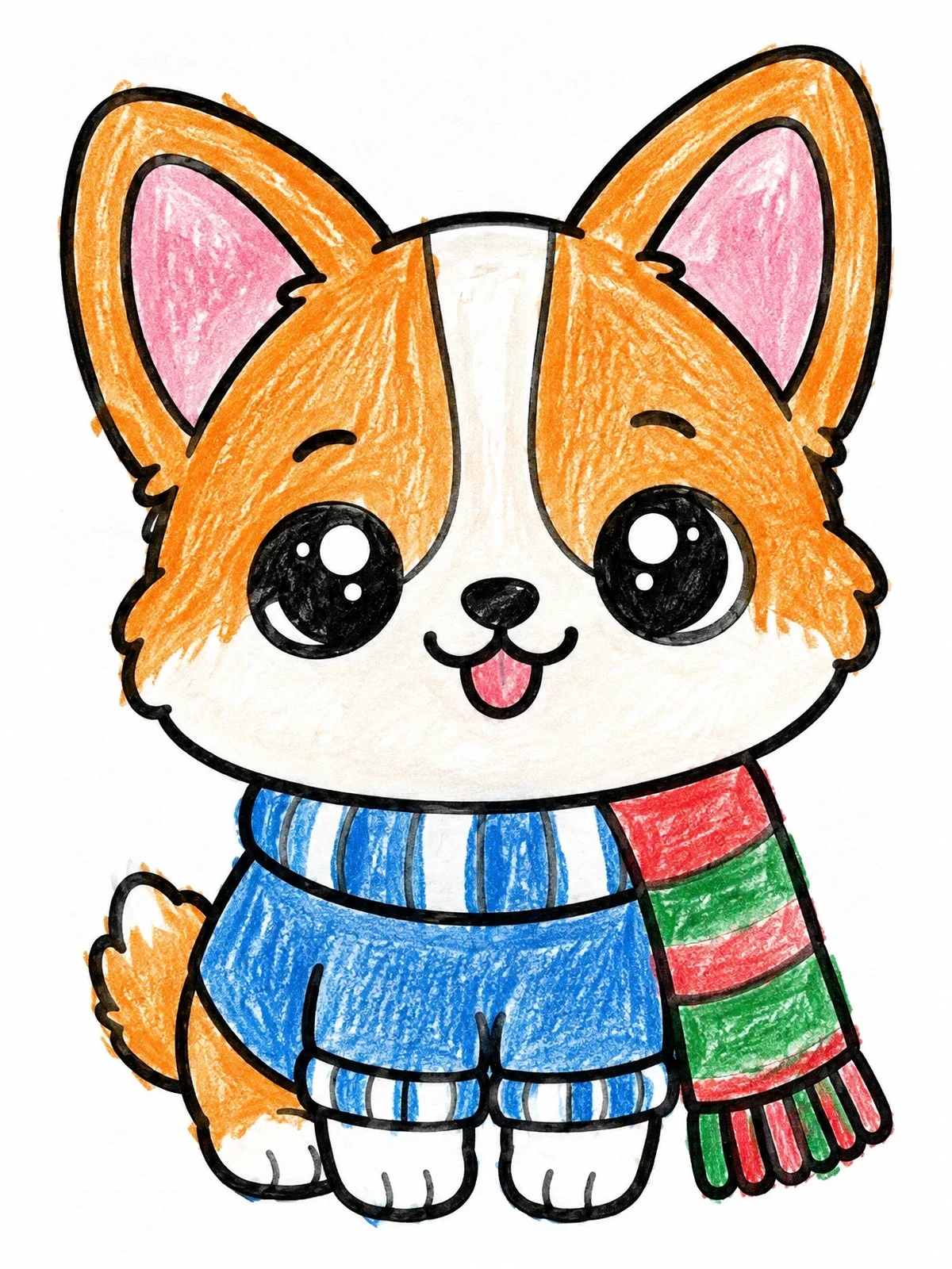 Colored example of the Cute Corgi In Winter Scarf coloring page