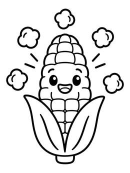Free printable Cute Corn Cob With Popcorn coloring page