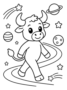 Free printable Cute Cosmic Taurus Bull coloring page
