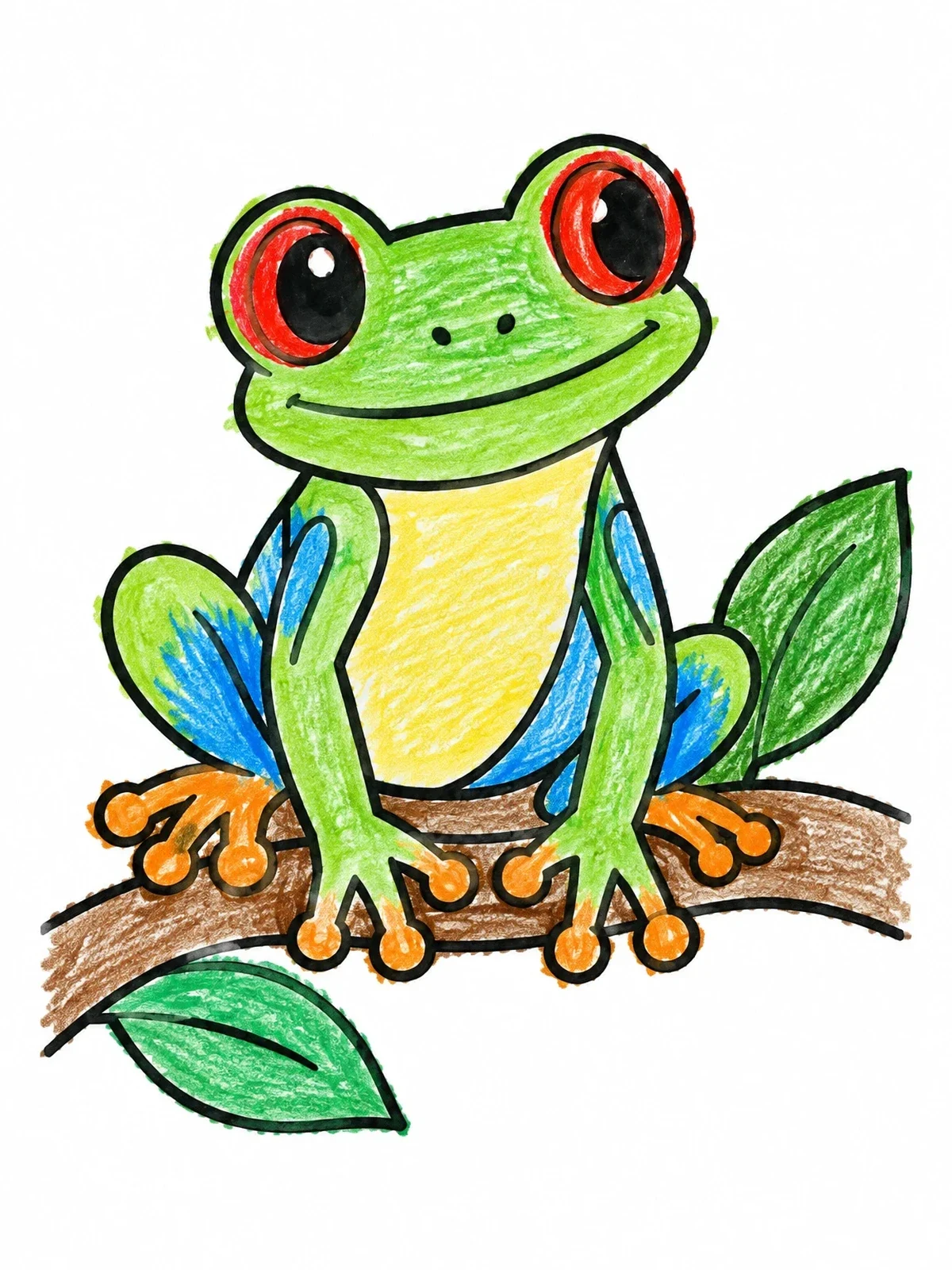 Colored example of the Cute Tree Frog On A Branch coloring page