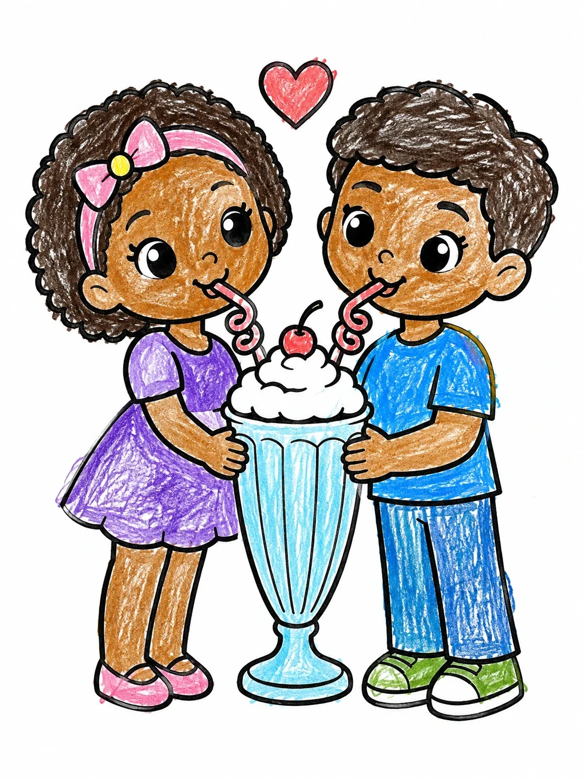 Colored example of the Cute Couple Sharing A Milkshake coloring page