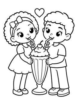 Free printable Cute Couple Sharing A Milkshake coloring page