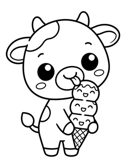 Free printable Cute Cow With Ice Cream Cone coloring page