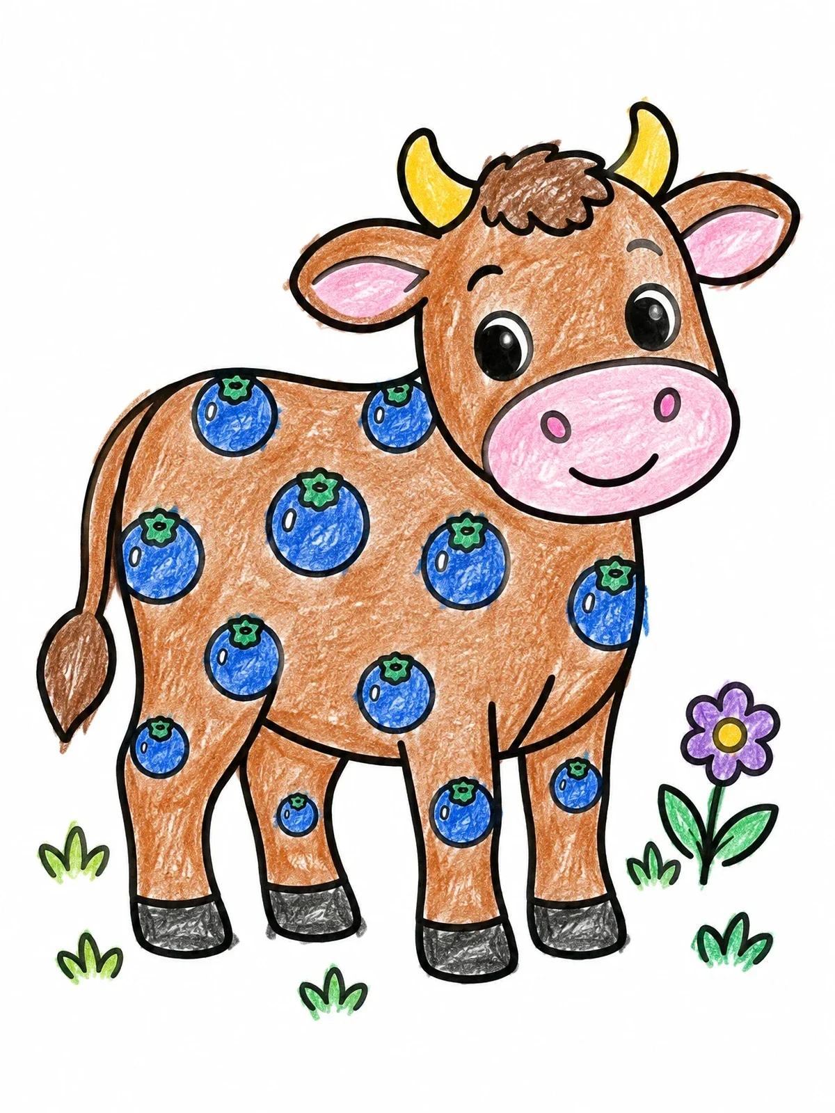 Colored example of the Cute Cow With Blueberry Spots coloring page