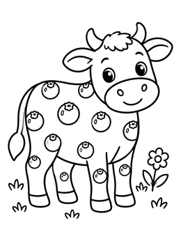 Free printable Cute Cow With Blueberry Spots coloring page