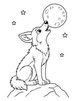 Free printable Cute Coyote Howling At The Moon coloring page