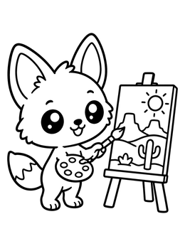 Free printable Cute Coyote Painting A Desert Landscape coloring page