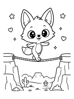 Free printable Cute Coyote Tightrope Walking coloring page