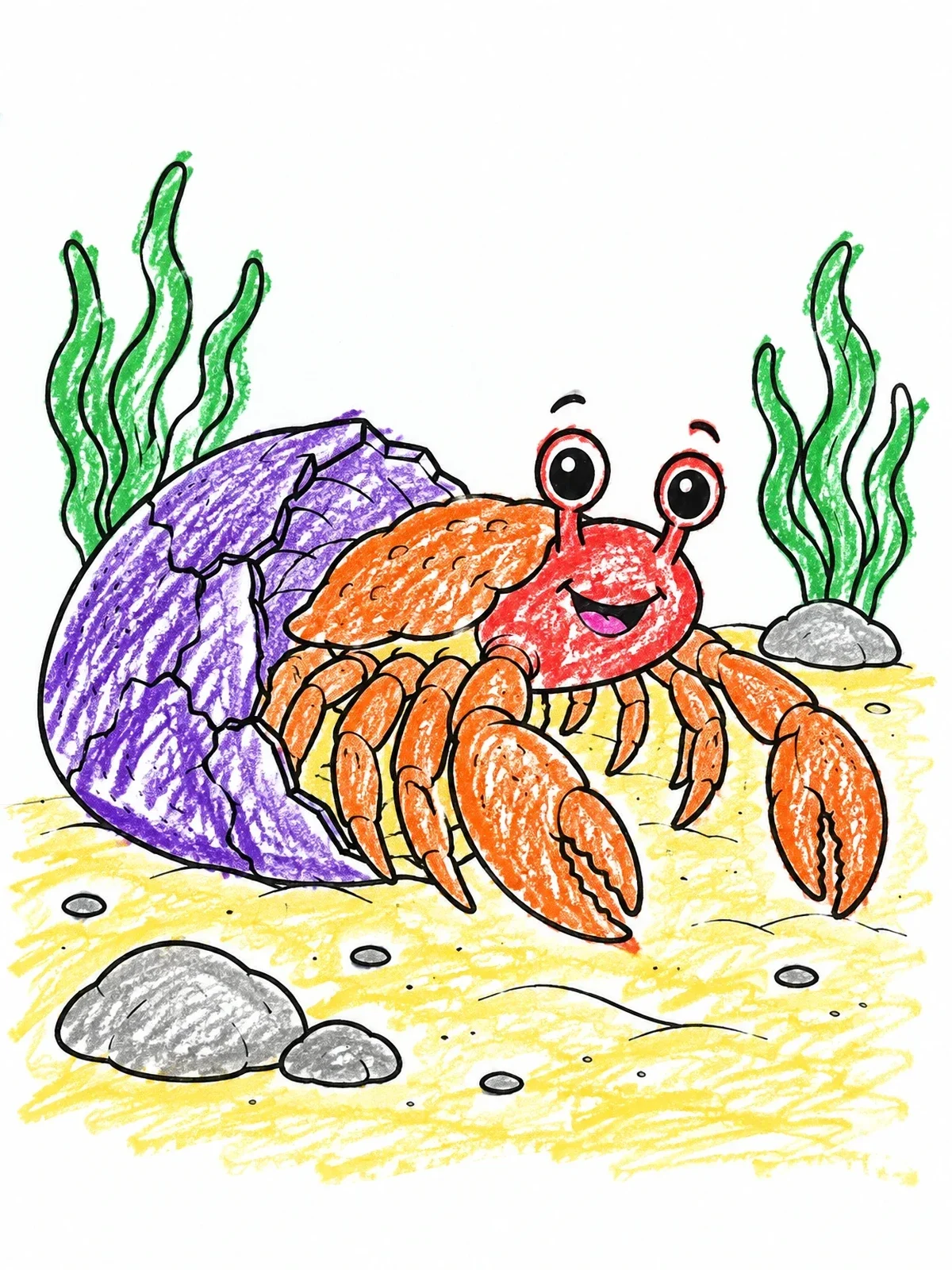 Colored example of the Cute Crab Hatching From Shell coloring page