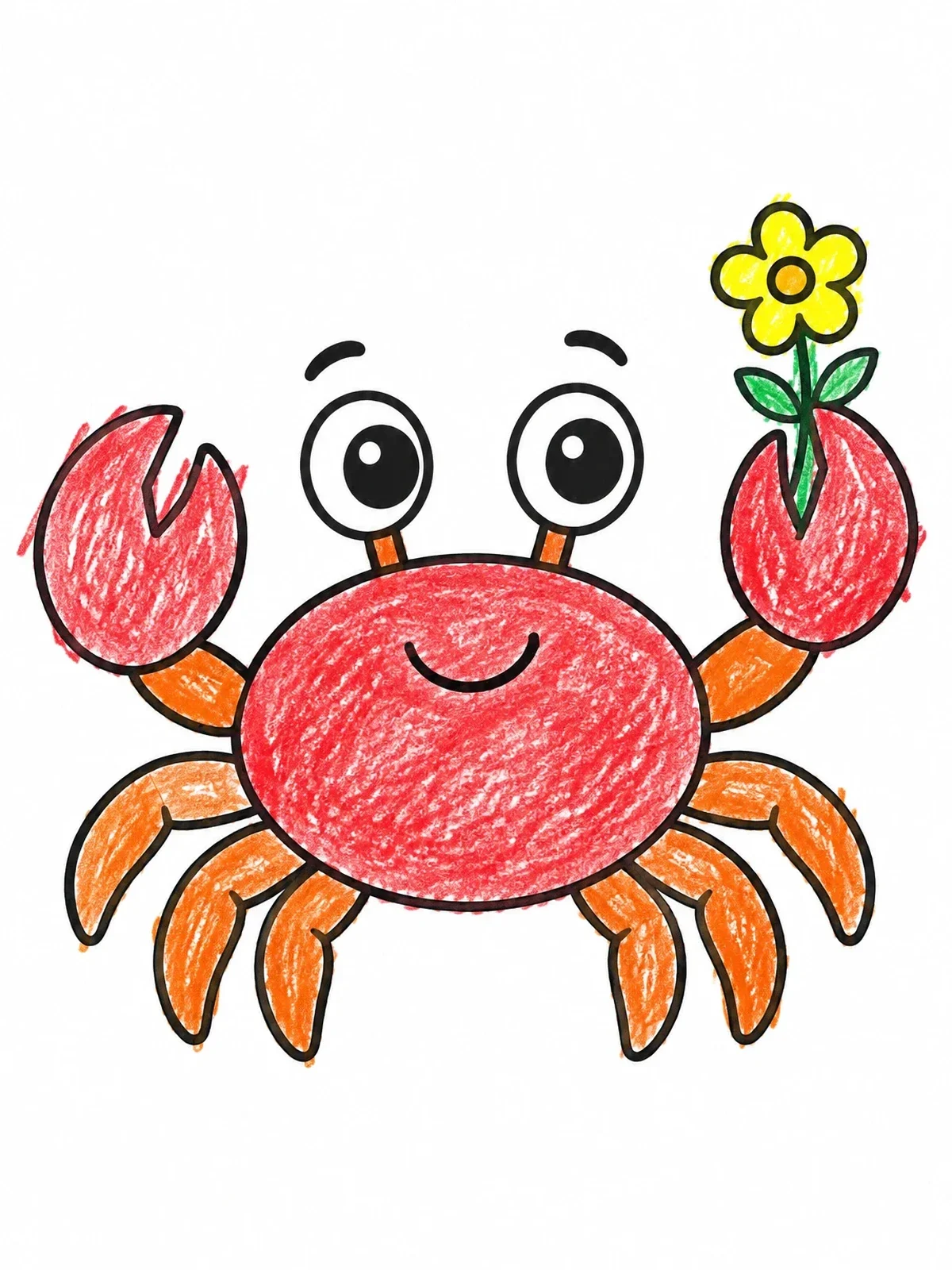 Colored example of the Cute Crab Holding A Little Flower coloring page