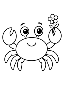 Free printable Cute Crab Holding A Little Flower coloring page