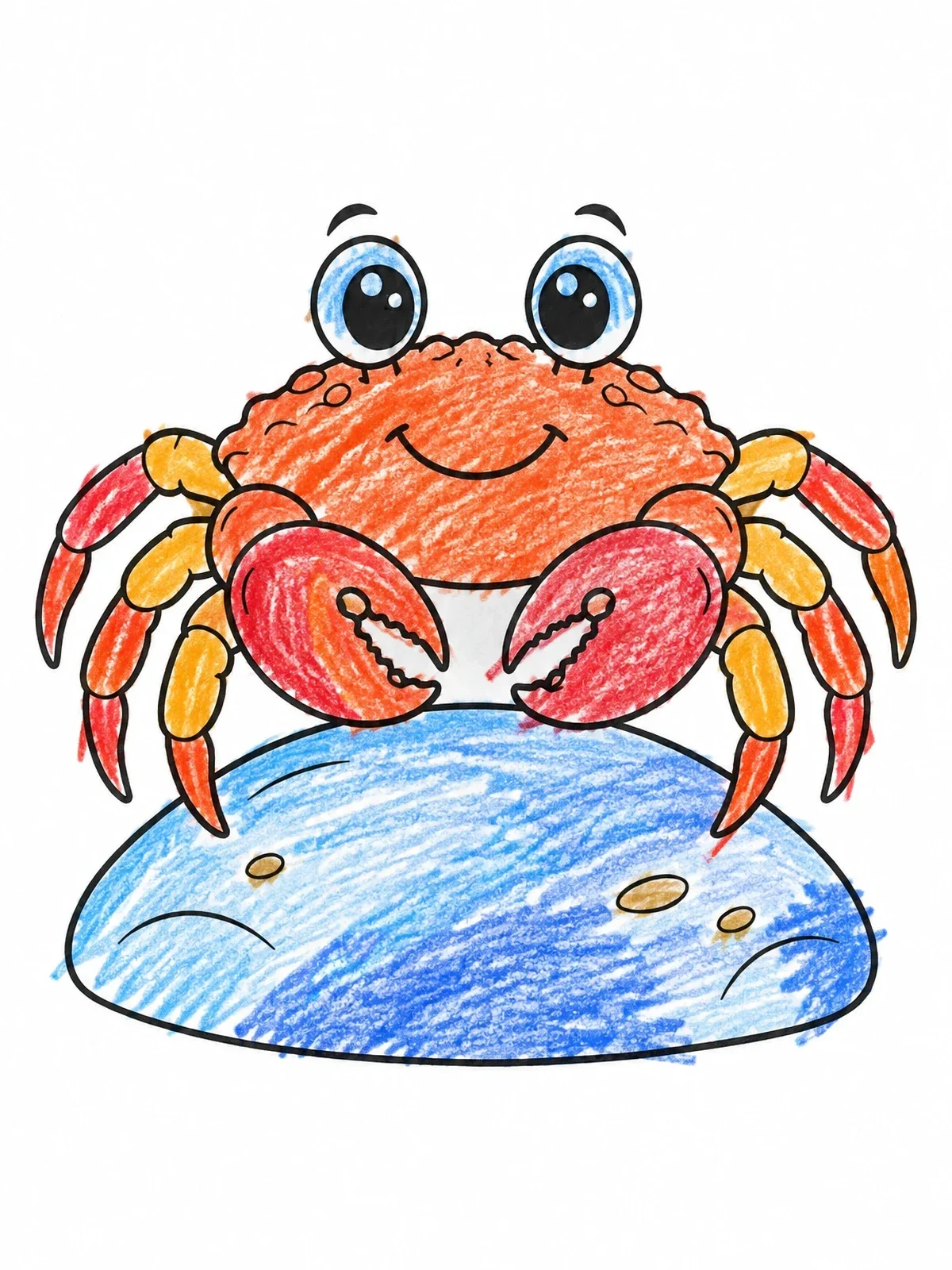 Colored example of the Cute Crab Perched On Smooth Rock coloring page
