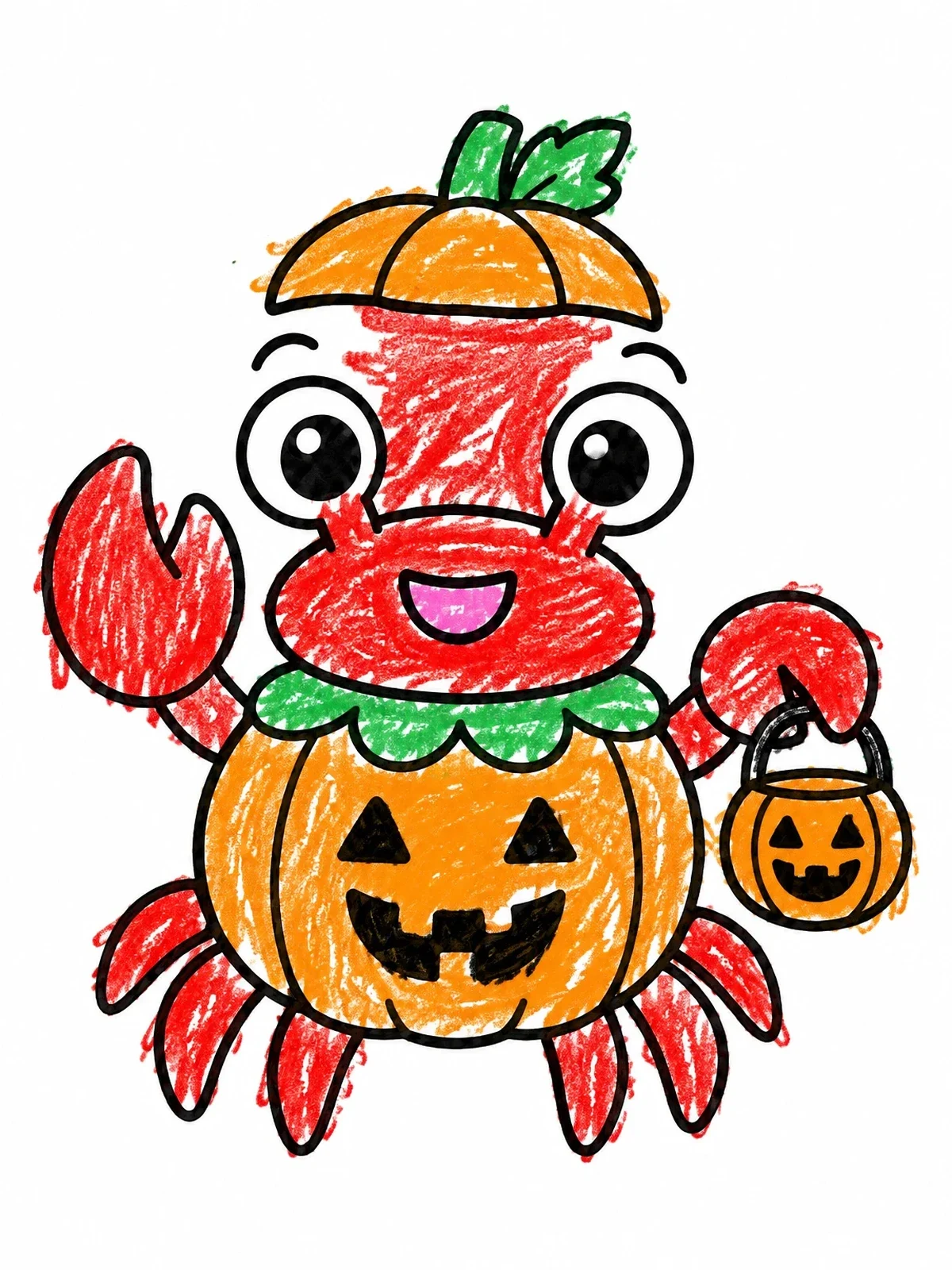 Colored example of the Cute Crab In Pumpkin Costume coloring page