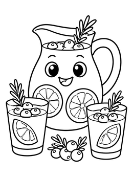 Free printable Cute Cranberry Lemonade Pitcher And Glasses coloring page