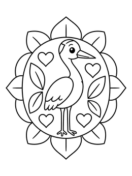 Free printable Cute Crane Bird In Floral Frame coloring page