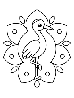 Free printable Cute Crane With Floral Mandala coloring page