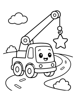 Free printable Cute Crane Truck Holding A Star coloring page