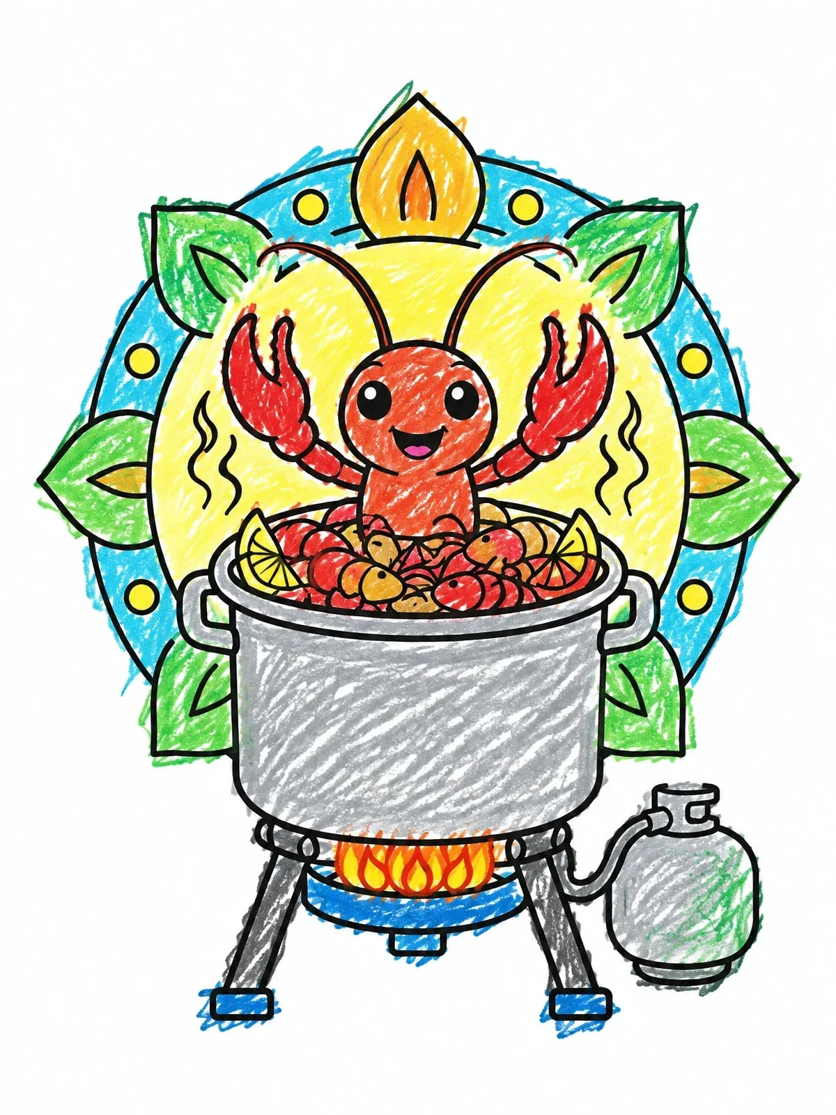 Colored example of the Cute Crawfish In A Boiling Pot coloring page