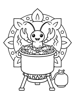 Free printable Cute Crawfish In A Boiling Pot coloring page