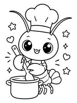 Free printable Cute Crawfish Chef Cooking In Pot coloring page