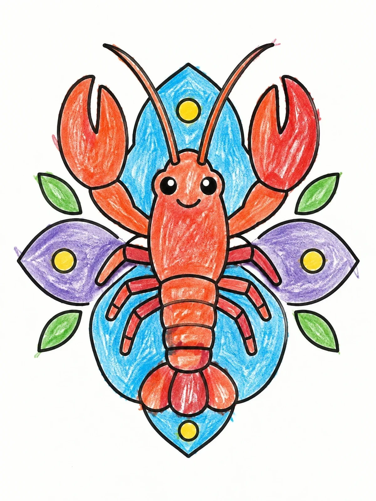 Colored example of the Cute Crawfish With Decorative Pattern coloring page