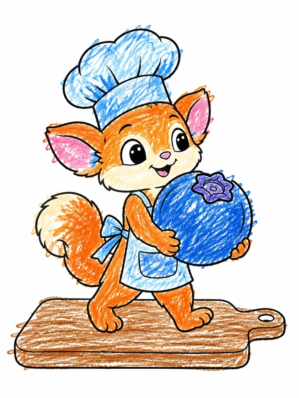 Colored example of the Cute Animal Chef With Giant Blueberry coloring page