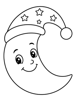 Free printable Cute Crescent Moon Wearing Nightcap coloring page