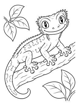 Free printable Cute Crested Gecko On A Branch coloring page