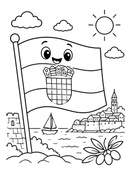 Free printable Cute Croatian Flag By The Coast coloring page