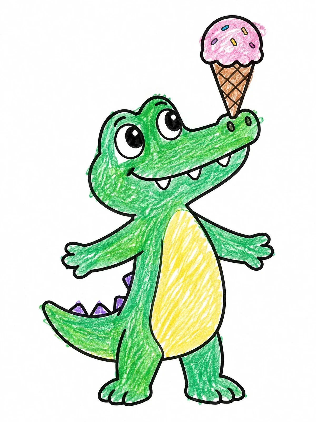 Colored example of the Cute Crocodile Balancing Ice Cream coloring page