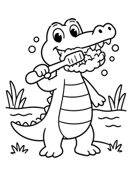 Free printable Cute Crocodile Brushing Its Teeth coloring page