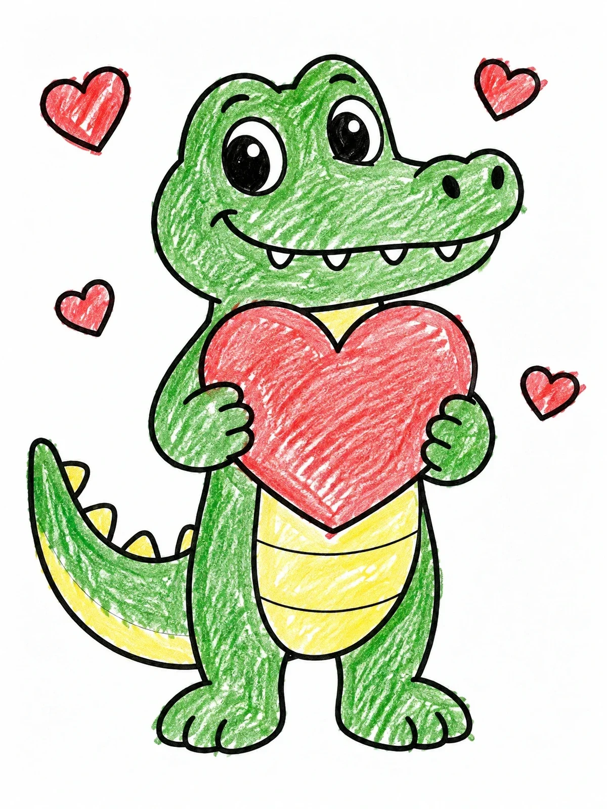 Colored example of the Cute Crocodile Holding Big Heart coloring page