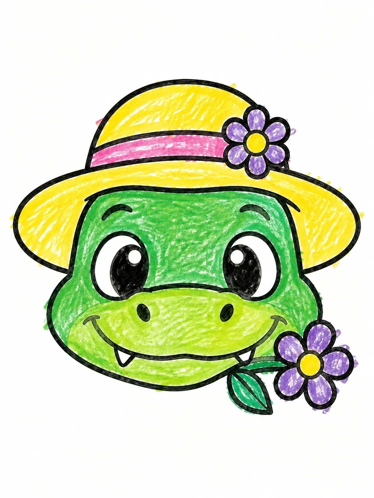 Colored example of the Cute Crocodile Wearing Sun Hat coloring page