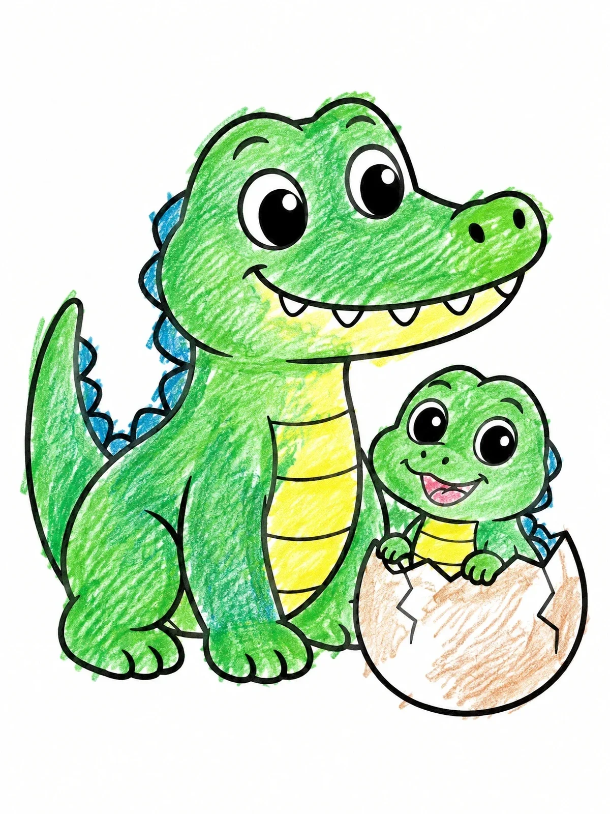 Colored example of the Crocodile With Hatching Baby coloring page