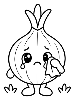 Free printable Cute Crying Onion With Handkerchief coloring page