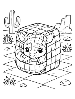 Free printable Cute Cube Armadillo In The Desert coloring page