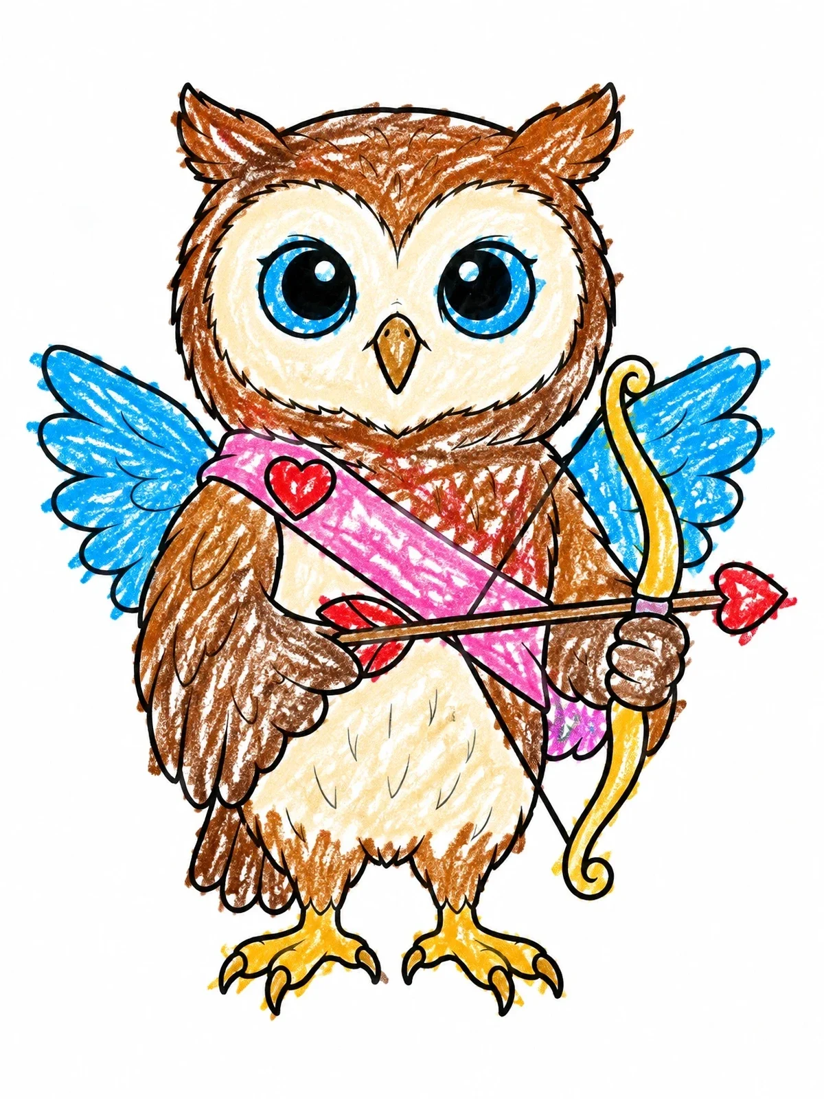 Colored example of the Cute Cupid Owl With Bow coloring page