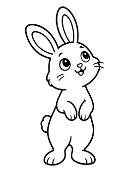 A curious little bunny coloring page standing upright on its hind legs.