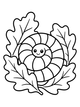 Free printable Cute Curled Millipede With Leaves coloring page