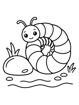 Free printable Cute Millipede Curling By A Rock coloring page
