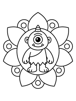 Free printable Cute Cyclops Inside Flower Mandala coloring page